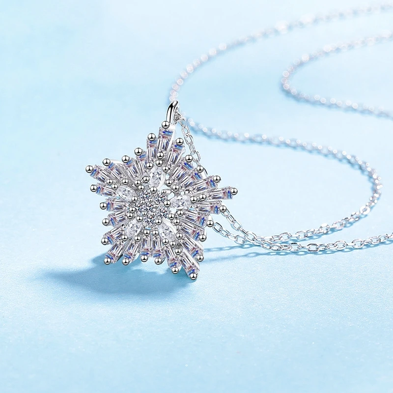 Girl Valentines Day 18K White Gold Birthday Gift Necklaces 1.369CT Moissanite Diamond Women Wedding PT950 Lover Pentagon Pendant