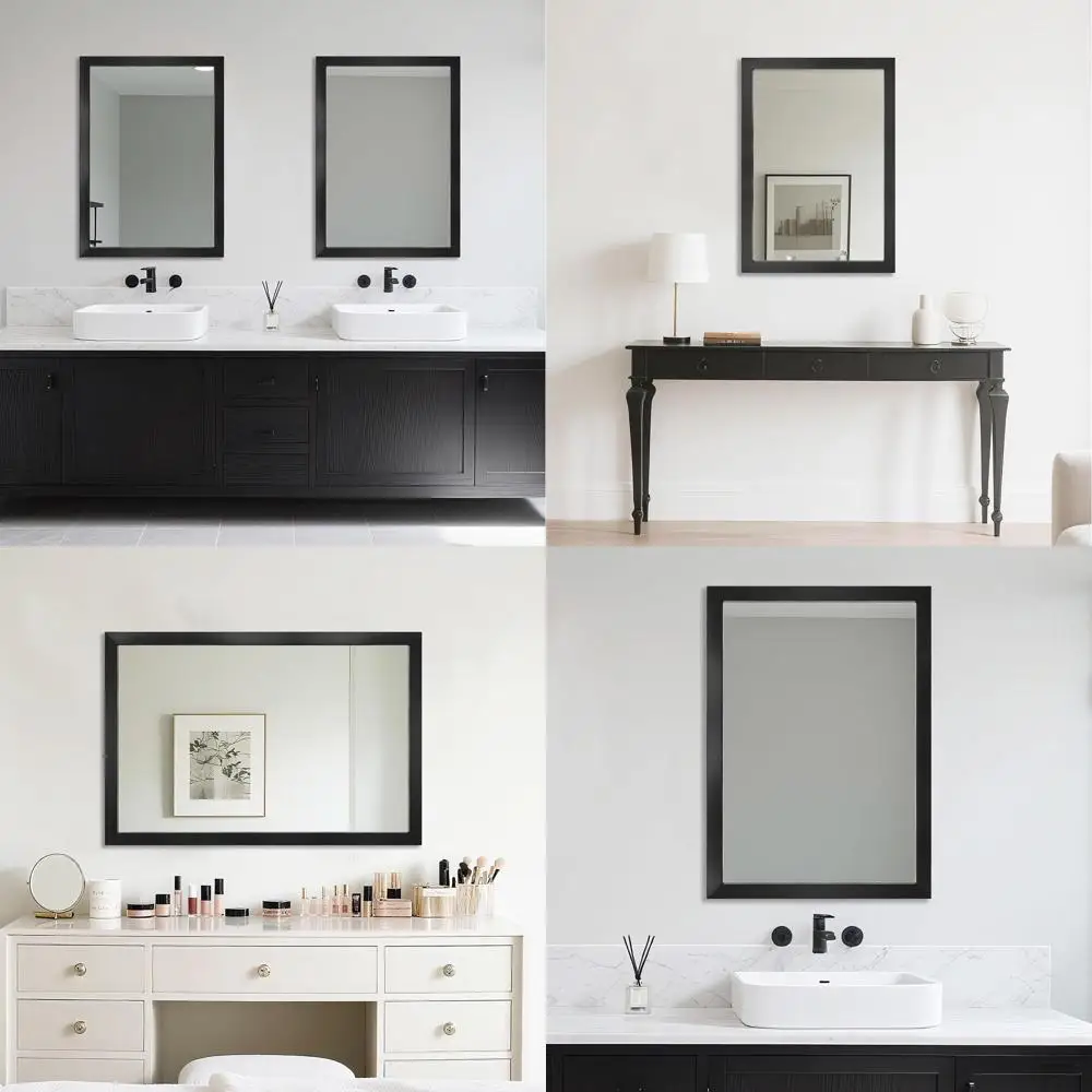 

24x36 Black Rectangular Mirror for Home Decor in Bathroom, Bedroom, Entryway, Living Room