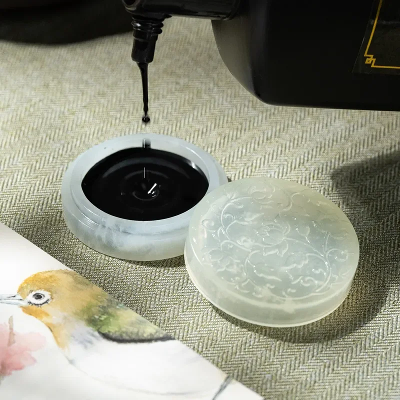 Portable Calligraphy Inkstone with Lid Non Dry Ink Disc Multi Function Ink Cup for Chinese Brush Writing Practice Student Art
