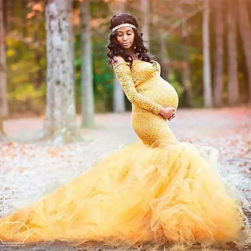 Sexy Lace Tulle Maternity Photoshoot Dress Long Women's Pregnancy Dress Photography Maxi Gown For Pregnant Baby Shower Clothing