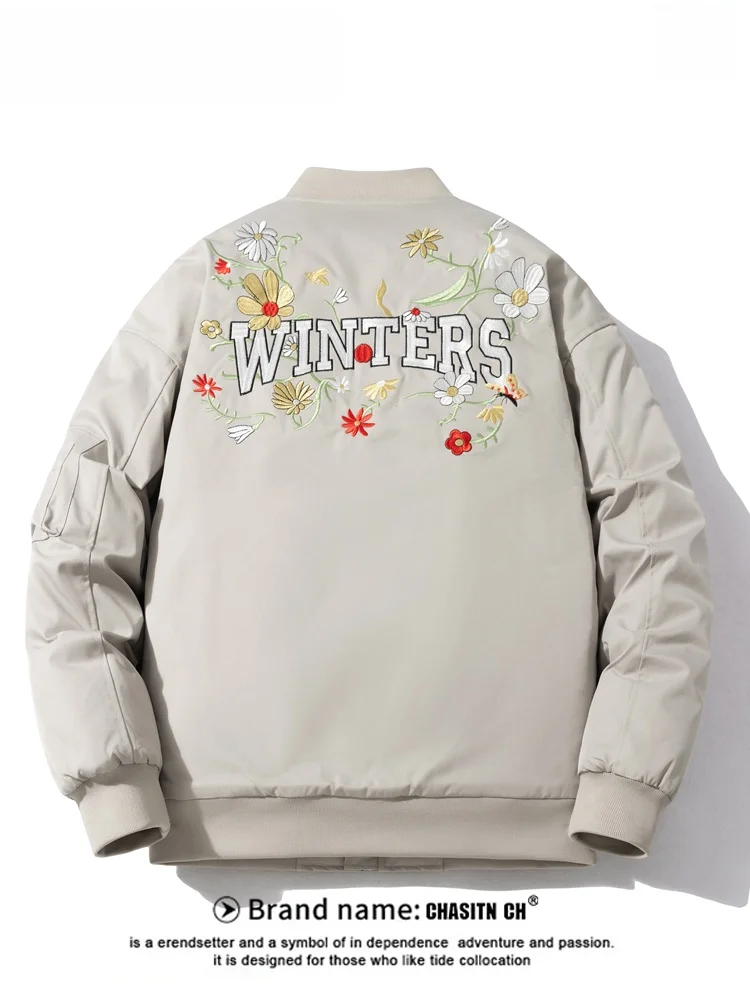 

Модная городская хлопковая куртка с вышивкой для мужчин, теплая верхняя одежда для пар, с длинными рукавами, на молнии, повседневный крой