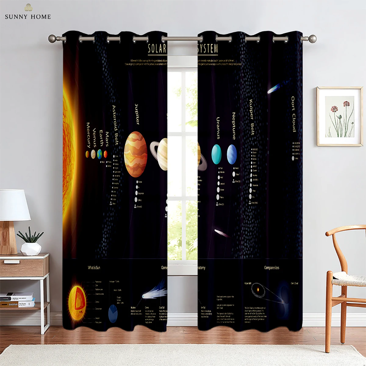 Cartoon Starry Sky Planet Curtains Children's Room Living Room Study Window Decoration Curtains Can Be Customized 2 Pieces