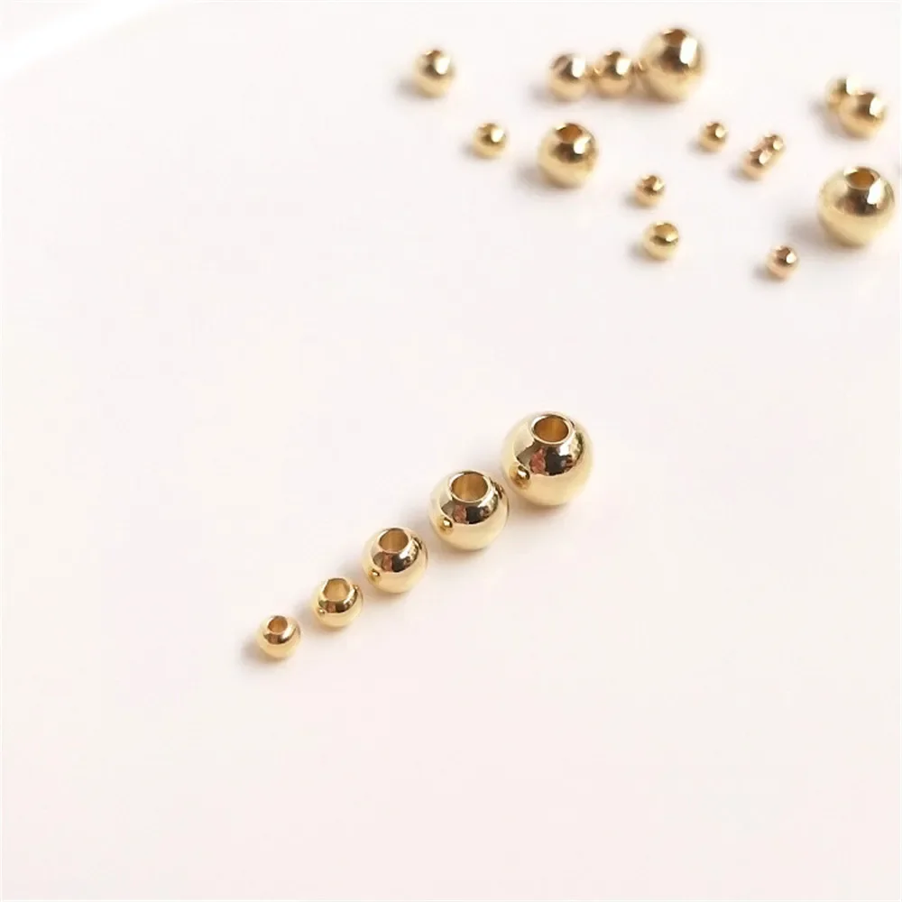 

14K Gold Color Round beads loose beads DIY bracelet first jewelry handmade beaded material accessories