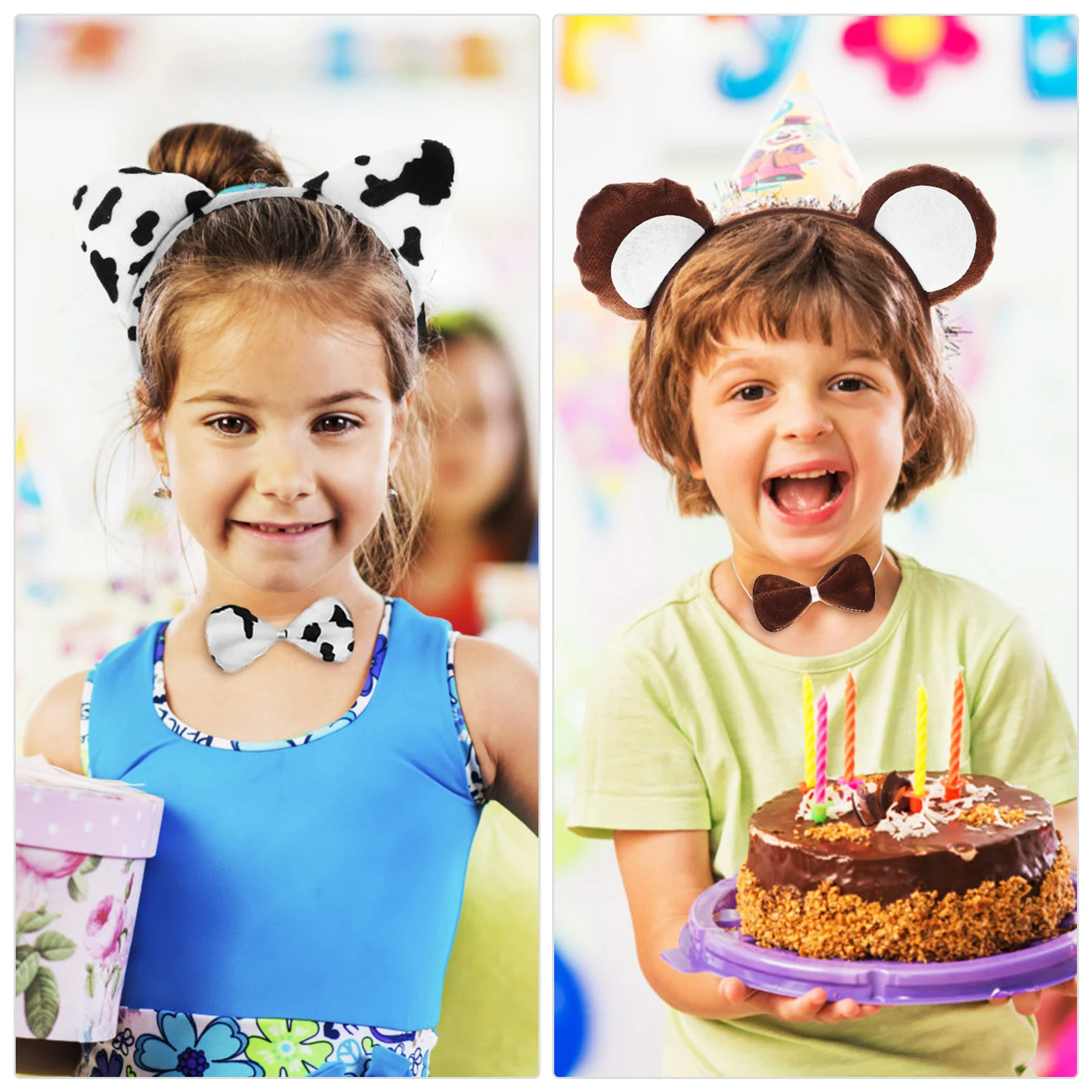 6 szt. Opaski na głowę z uszami zwierząt, muszki, ogony, rekwizyty do kostiumów dla dzieci i dorosłych, na imprezy cosplay, kreskówkowe opaski, akcesoria do włosów