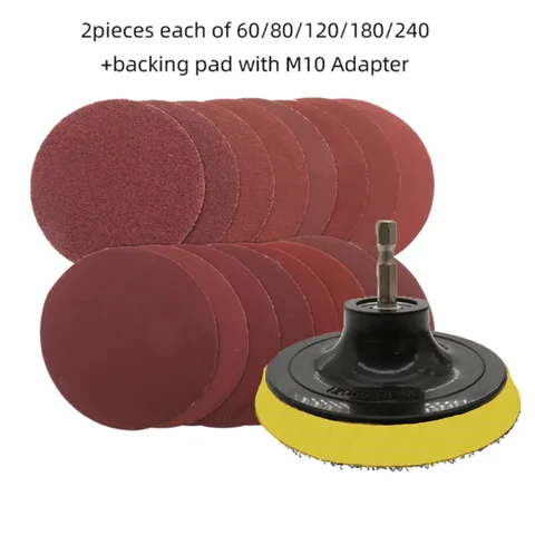 10Pcs 100mm 샌딩 디스크 60-240 그릿 샌드페이퍼 버핑 휠 후크 및 루프 백킹 패드 전기 드릴 그라인더 로타리 도구