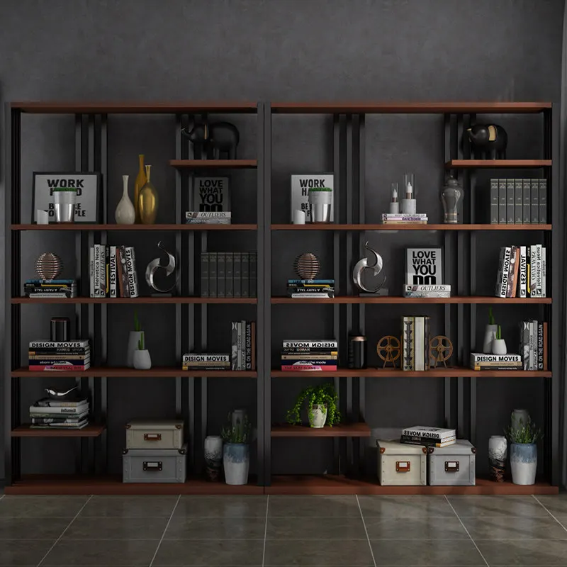 Bookshelf Floor shelf Living room industrial wind simple bookshelf wrought iron multi-layer bookcase Bedroom simple storage