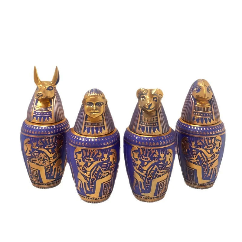 Juego de 4 Jarrones Canópicos del Antiguo Egipto, Cuatro Hijos de Horus, Jarrón de Resina para Almacenamiento, Figura de Anubis, Babelón, Halcón, Cabeza Humana, Decoración del Hogar