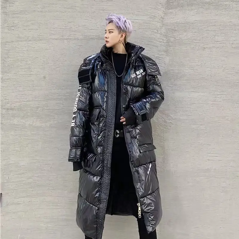 

No wash long shiny cotton jacket, loose new Korean version, over the knee down cotton jacket, thick waterproof bread jacket