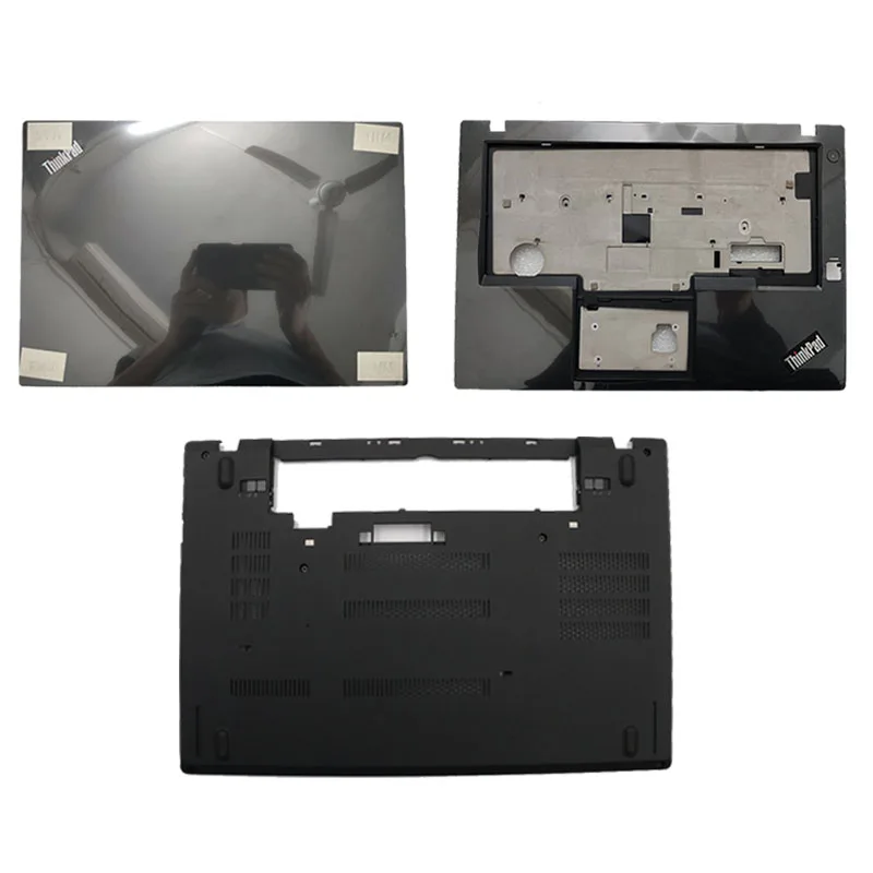 For Lenovo ThinkPad T470 T480 A475 A485 LCD Back Cover / Palm Pad With Fingerprint Hole / Bottom Cover 01AX955 Black