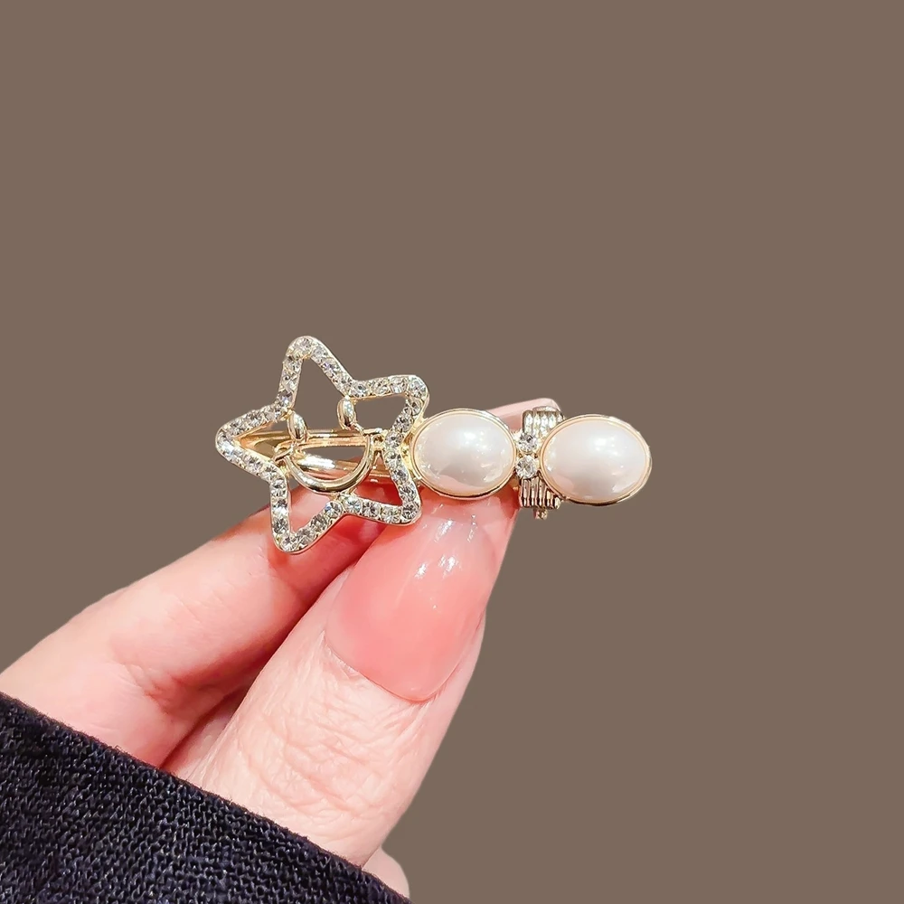 New Rhinestone Pearl Hairpins Women Girls Elegant Hair Accessories Headwear Smile Pentagram Hair Clips