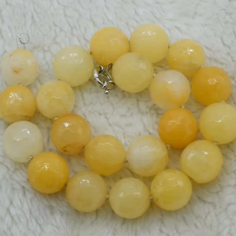 wholesale 20mm yellow quartz  faceted  round  necklace 17.5inch FPPJ nature beads xmas gift