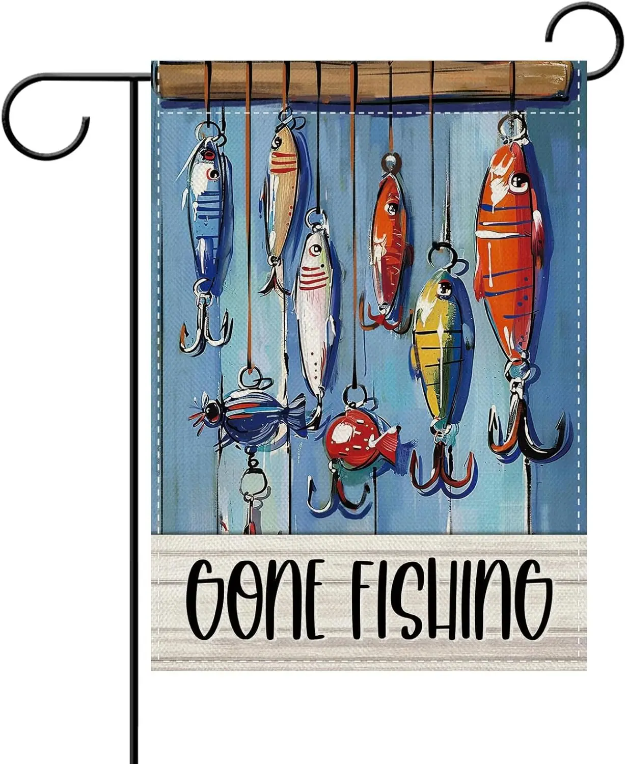 Dyrenson Vintage Gone Fishing Lure Decorative Garden Flag, Farmhouse Lake House Yard Outside Home Decoration Fishing Lovers  MMZ