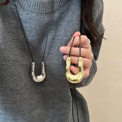 New U-shaped Metal Necklace for Women Long Rope Sweater Chain Accessories Black Rope chain Fashion Jewelry Gifts