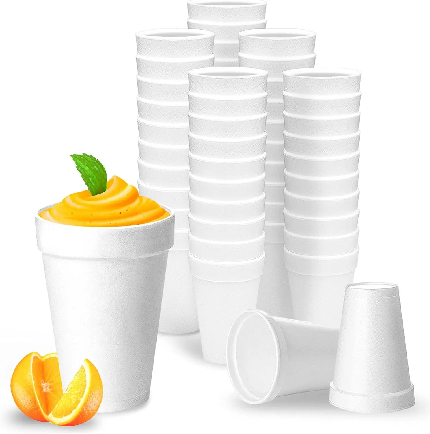 

20 Oz Disposable Foam Cups (50 Pack), White Foam Insulates Hot & Cold Beverages, Made in the USA, To-Go Cups - for Coffe