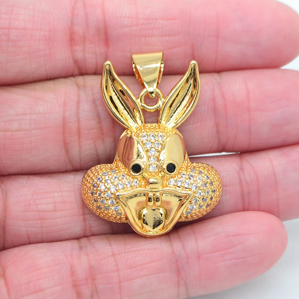 High Quality Gold Color Clear Cubic Zirconia Hip Hop Bling Rabbit Head Pendant Jewelry