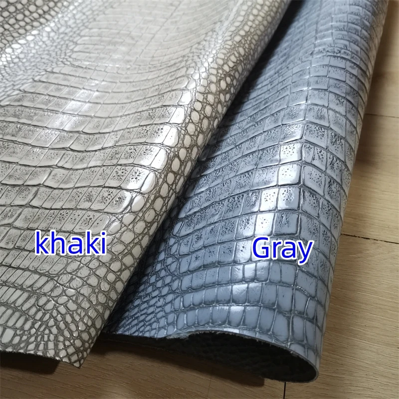 0.8/1mm Grey/Khaki Crocodile Cowhide. First Layer Leather. Real Leather Fabric. Handmade DIY For Bags.