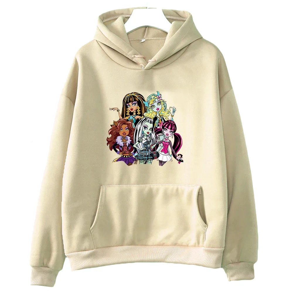 M-Monster High Girls Hoodies Women Casual Manga Graphic Sweatshirts Long Sleeve Aesthetic Pullovers Kawaii Printing Hoody Female