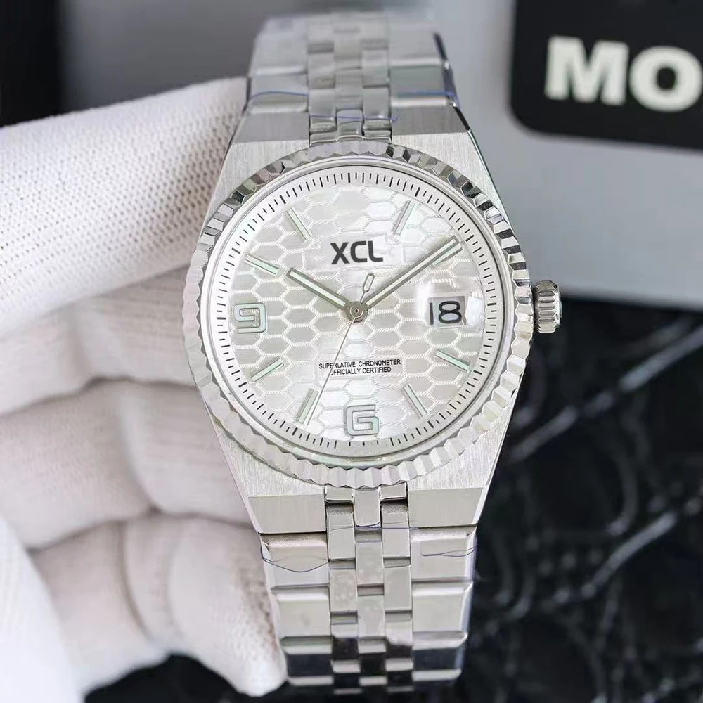 

Customized 2025 New men's automatic mechanical watch, stainless steel bracelet,casual calendar,white and blue ladies' wristwatch