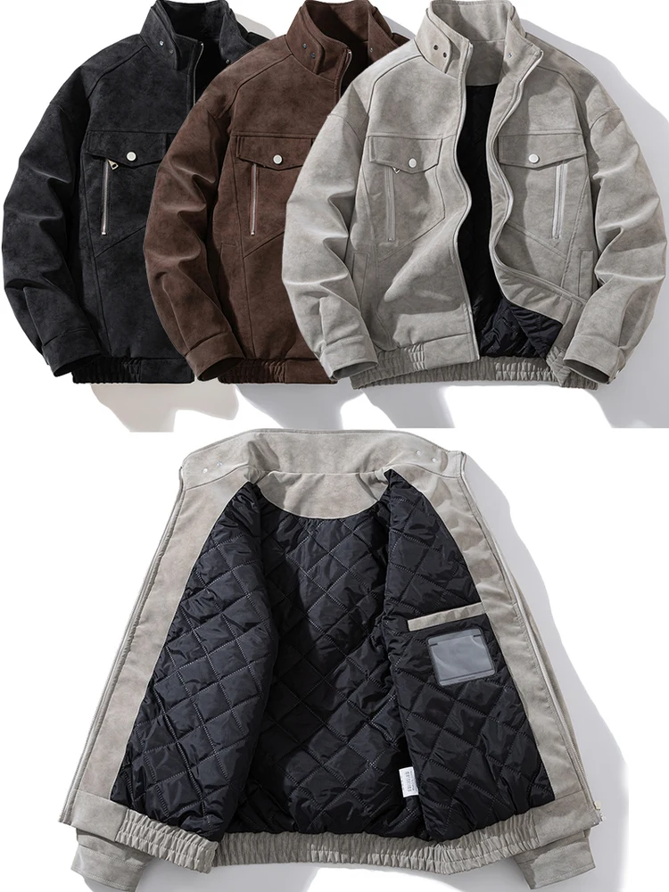 

Американская замшевая бейсбольная куртка свободного покроя, хлопковое пальто с воротником-стойкой, мужская осенне-зимняя верхняя одежда