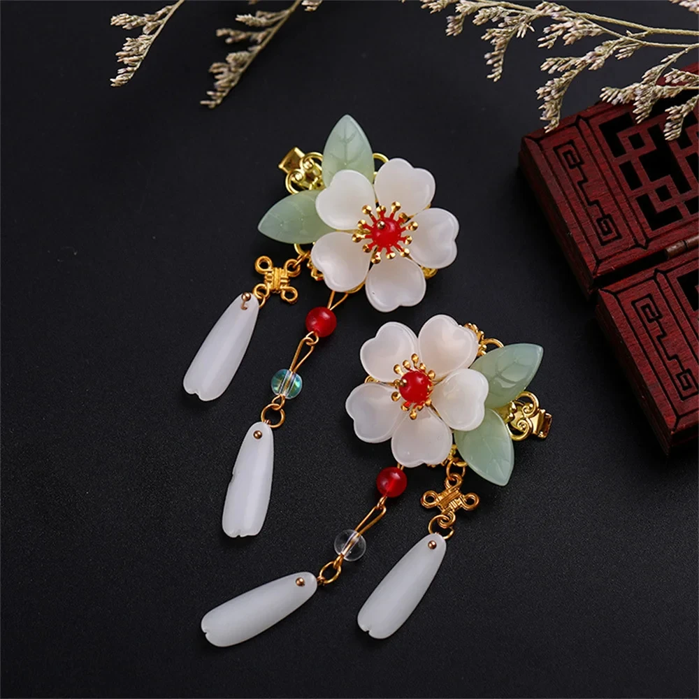 2pcs Chinese Hanfu Hair Clips Hairpins Rhinestone Flower Girls Pink Barretes Crystal Tassel Children Hair Accessories Jewelry