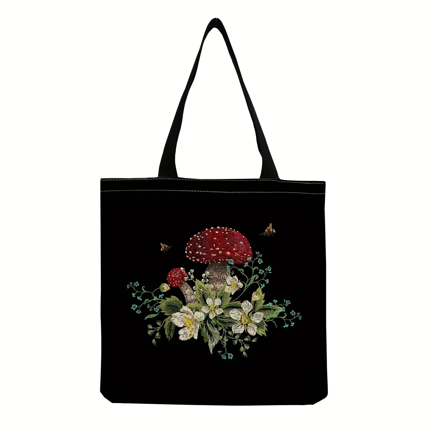 Mushroom Pattern Linen Shopper Bag - Fashionable and Spacious Shoulder Tote