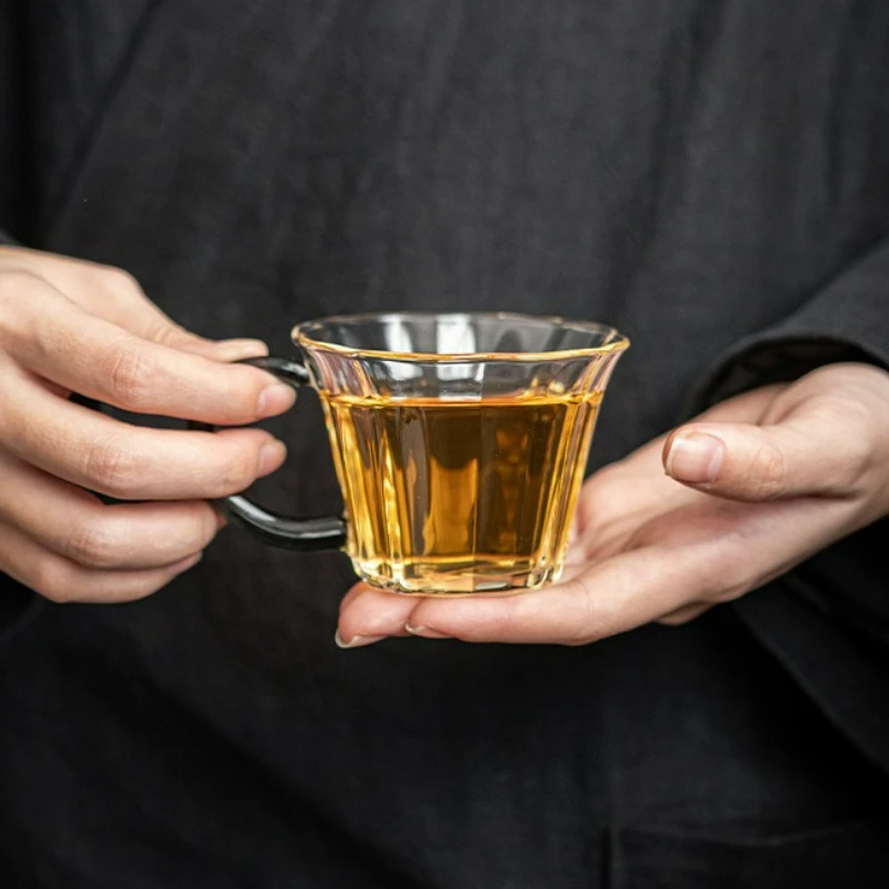 

Japanese Style Heat-resistant Glass Tea Cups with Handle Household Transparent Small Capacity Kung Fu Single Cup Tea Ceremony