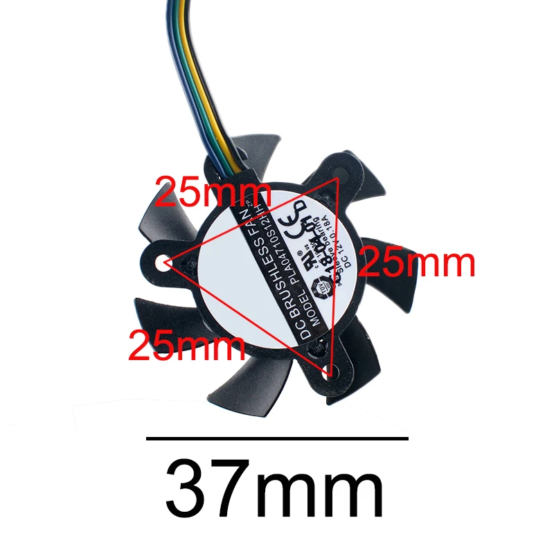 PLA04710S12HH 37mm Diameter 25x25x25mm Hole Spacing DC12V 0.18A 4-Pin Cooling Fan for Industrial Computer CPU GPU