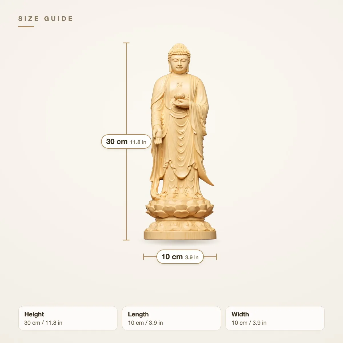 Hand-Carved Hinoki Wood Amitabha Buddha Statue for Zen Living Room Altar Shrine Home Office Desk Spiritual Decor Gift