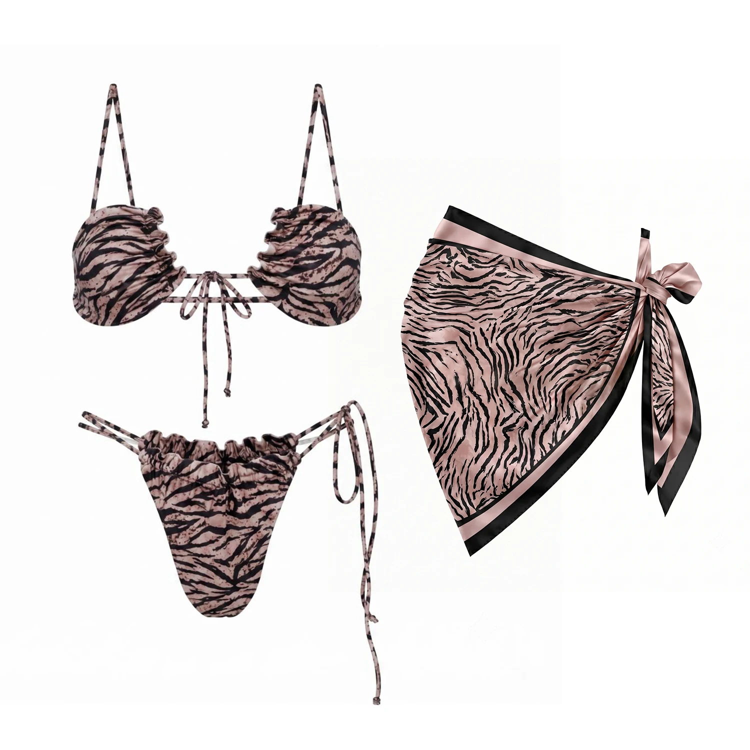 

Printed 3Pieces Bikini Set 2026 New Swimsuit Sexy Women Swimwear Dress Cover Up Swim Suit Female Biquini Bathingsuit Beachwear
