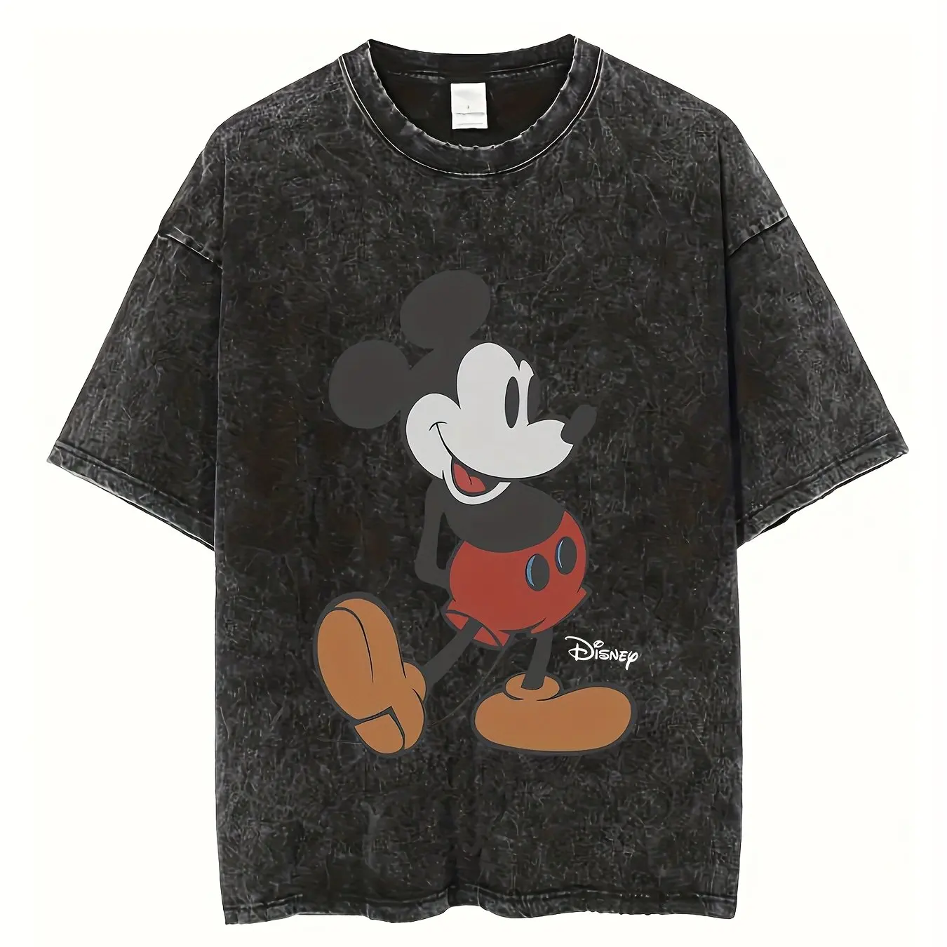 

Disney Mickey Mouse Pattern T-shirt Retro Washed Design Summer Casual Cartoon Character Loose T-shirt