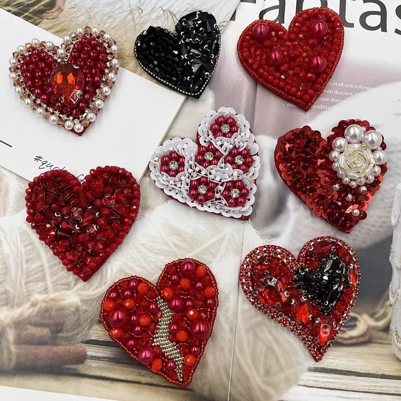 Handmade Beaded Heart Lace Patch Clothing Shoes Hat Jewelry Decorative Patch