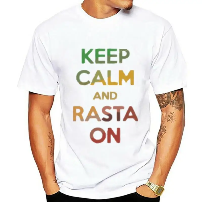 Keep Calm and Rasta On T-Shirt Rastaman King Rastafari Reggae Stoned Weed Pot Comfortable t shirtCasual Short Sleeve TEE