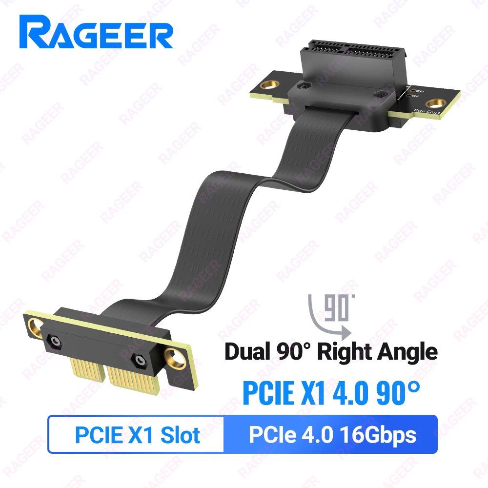 RAGEER PCIe 3.0/4.0 X1 Riser-kabel (dubbele rechte hoek) voor PCIe WiFi-kaart, M.2-adapter, Firewire-kaart, USB PCIe-kaart, geluidskaart
