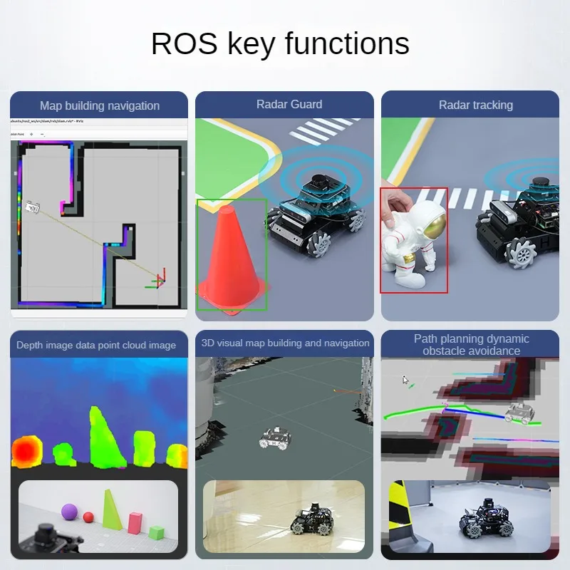 سيارة روبوت 4WD مع كاميرا Lidar أحادية/عمق RC لسيارة Raspberry Pi 5 ROS Robot Kit تدعم SLAM وخزان القيادة المستقل