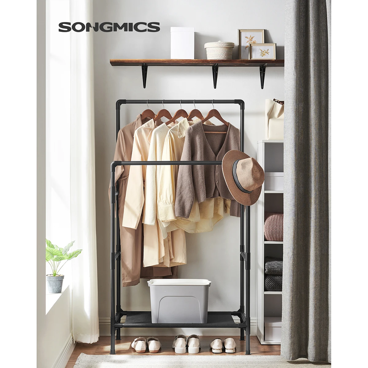 Portant à Vêtements Double Barre - SONGMICS - Métal - Noir - 83x45x157cm