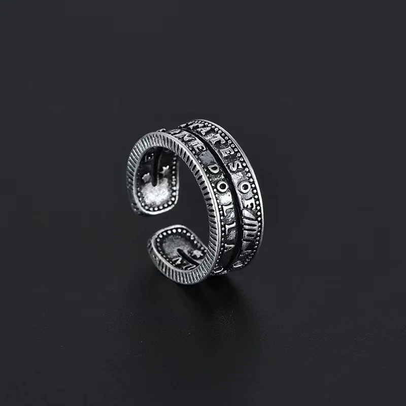 Retro Morgan Coin Ring For Men Silver Color Punk Gothic Adjustable Open Ring Handmade Rock Biker Accessories Man Jewelry Gift