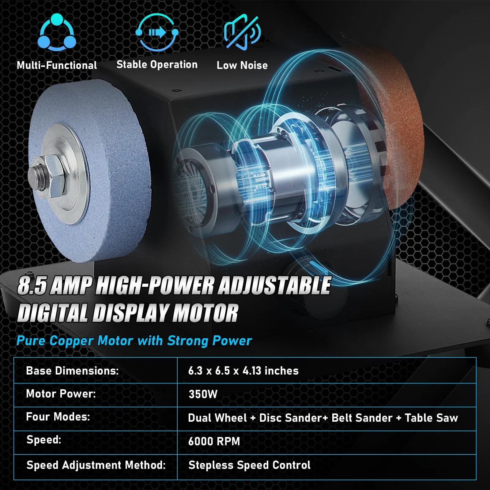 4-in-1 Mini Multi-functional Table Saw 0-90° Adjustable Grinder Polisher Kit 7-Speed LED Display 110V/220V