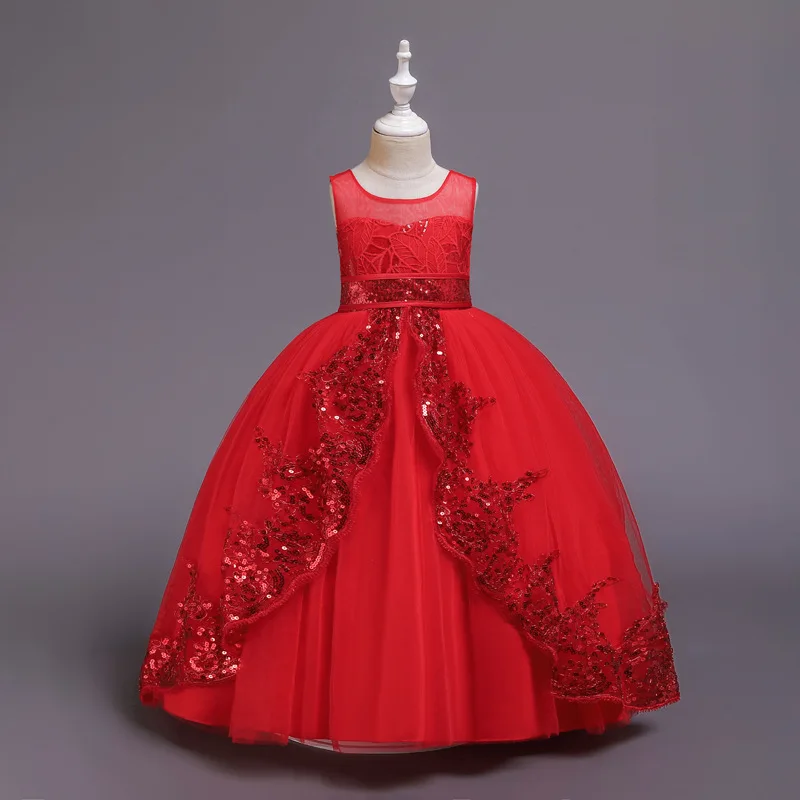 Robe de princesse en dentelle à paillettes pour filles, robe de mariée pour adolescents, fête d'anniversaire, première communion, 4-14 ans, haute qualité, 2024