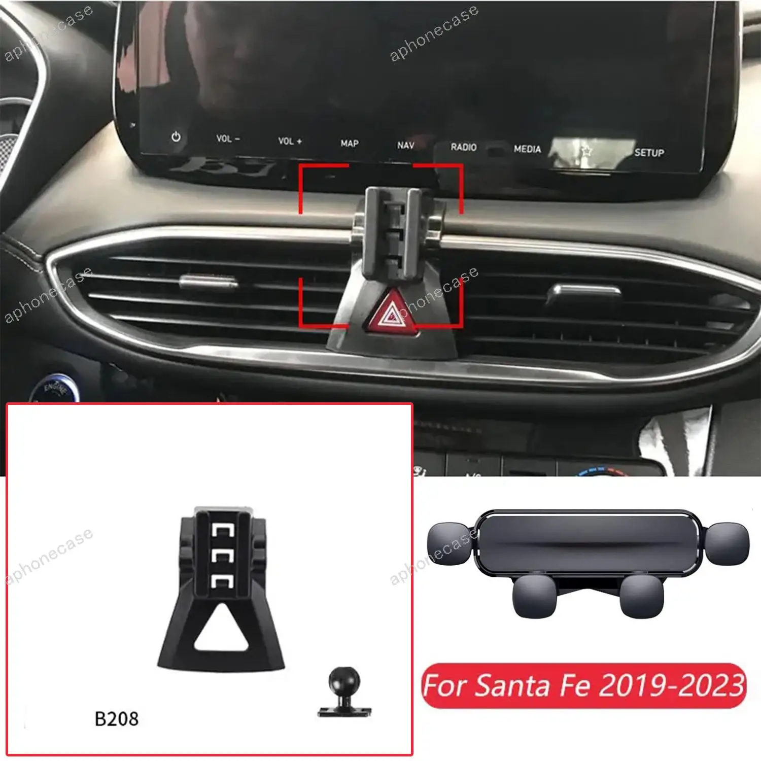 

Car Phone Holder Base Special Mounts For Hyundai Santa Fe 2019-2023 Fixed Air Outlet Bracket Base Accessories With Ball 17mm