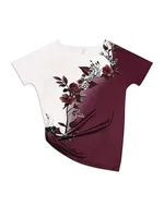 Lady T Shirts Crew Neck Short Sleeve Gradient Purple Flower Branch Print T Shirt Women's Outfits Casual Streetwear Cool Clothes 2