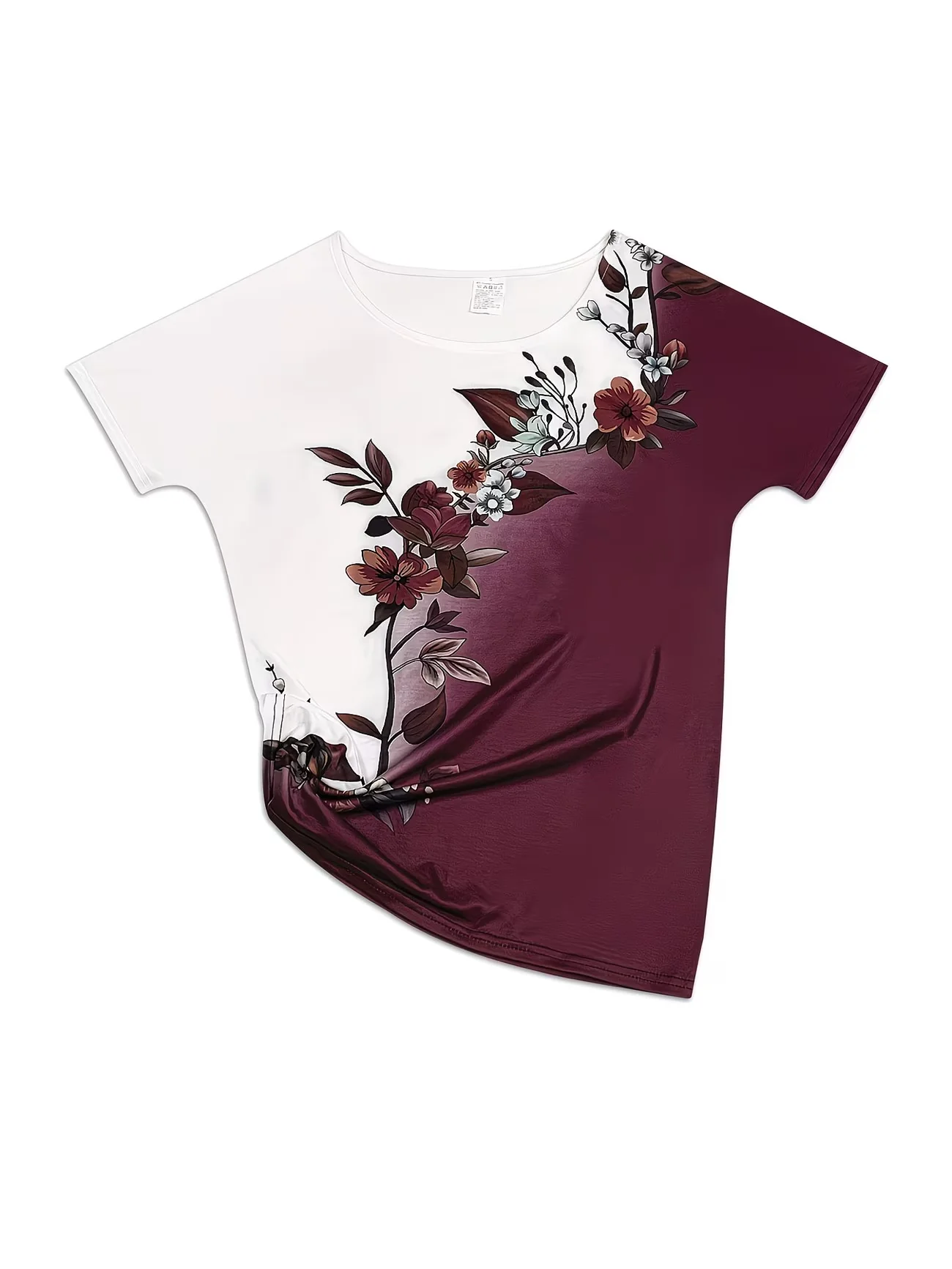 Lady T Shirts Crew Neck Short Sleeve Gradient Purple Flower Branch Print T Shirt Women's Outfits Casual Streetwear Cool Clothes