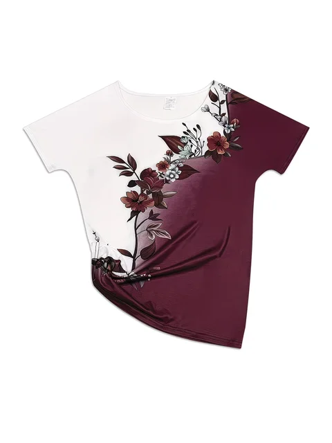 Lady T Shirts Crew Neck Short Sleeve Gradient Purple Flower Branch Print T Shirt Women's – view 2