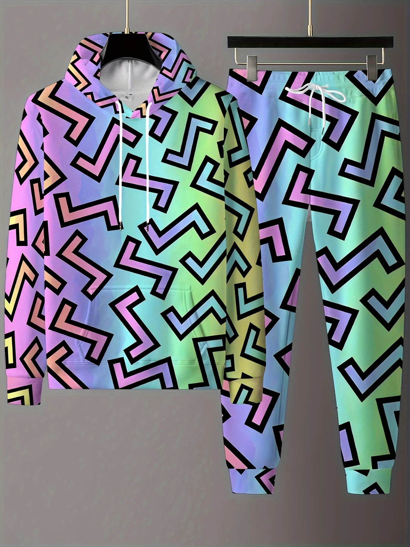 Mais recente outono/inverno americano rua gradiente alfabeto y2k design conjunto com capuz na moda masculina 3d grande adulto calças de cintura