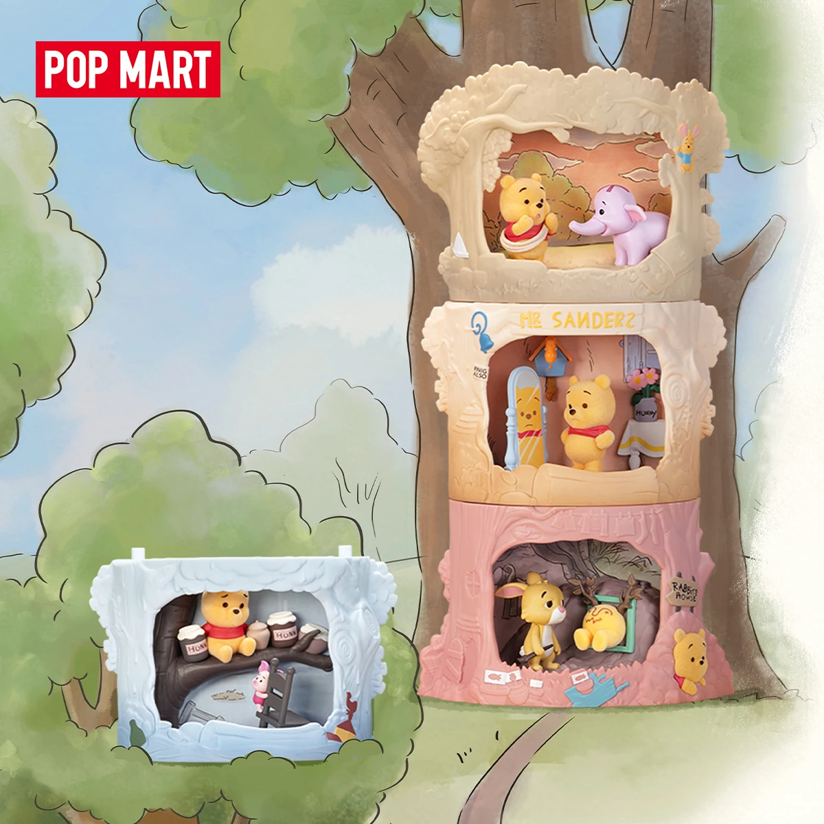 Image of 【EU EXKL. VERSAND】POP MART Winnie-the-Pooh Baumhaus-Theater-Serie Figuren Mystery Box 1 Stück/9 Stück POPMART Blind Box Actionfigur
