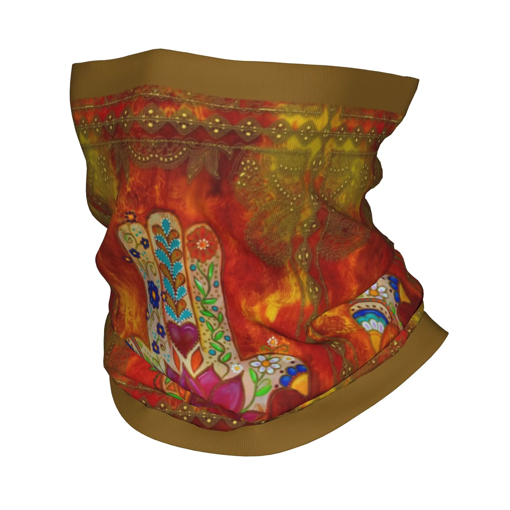 

Custom Hamsa Orange Bandana Neck Gaiter Windproof Face Scarf Cover Men Women Geometry Floral Headband Tube Balaclava