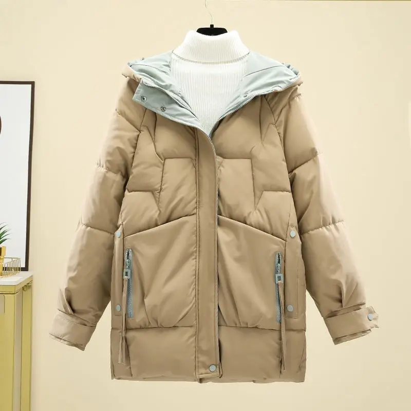 2023 Trendy Winter New Korean Version Loose and Thick Cotton JacketMid Length Hooded Jacket Coat Women  Winter Clothes Women