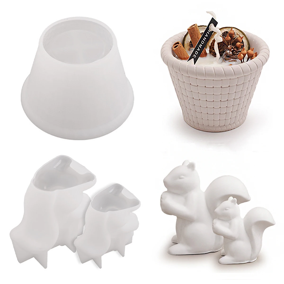 3D Squirrel Woven Basket Mold DIY Handmade Cute Animal Plaster Ornament Irregular Bamboo Basket Candle Storage Jar Silicone Mold