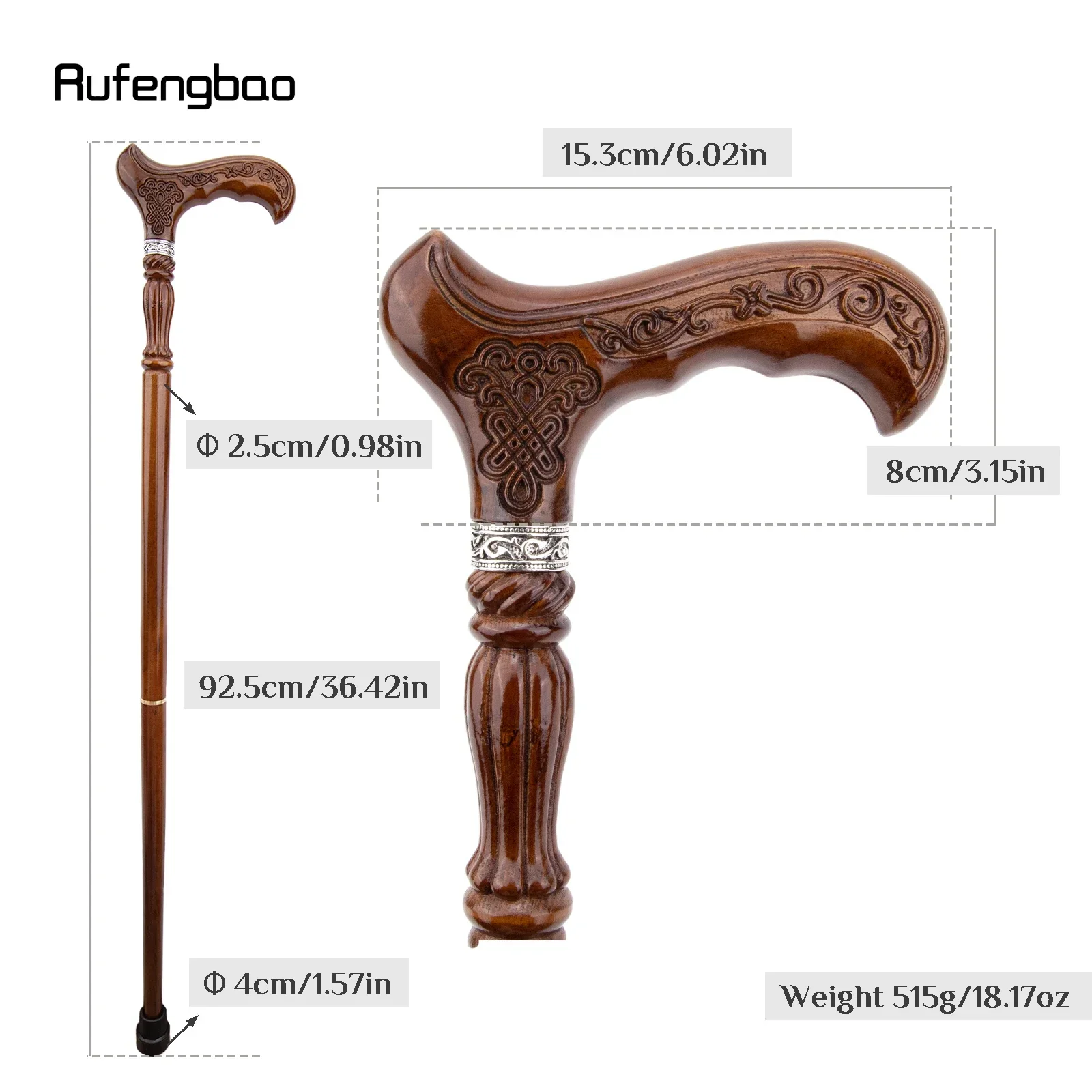 Chinese Knot Brown Wooden Fashion Stick Decorative Cospaly Party Wood Cane Mace Wand Crosier 93cm  Performance Stage Cane