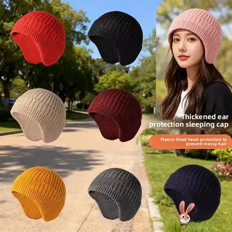 

Outdoor Winter Knitted Ski Hat Ear Protection Cycling Windproof ex Warm Fce Lined Knit Cap for Hiking And Leisure
