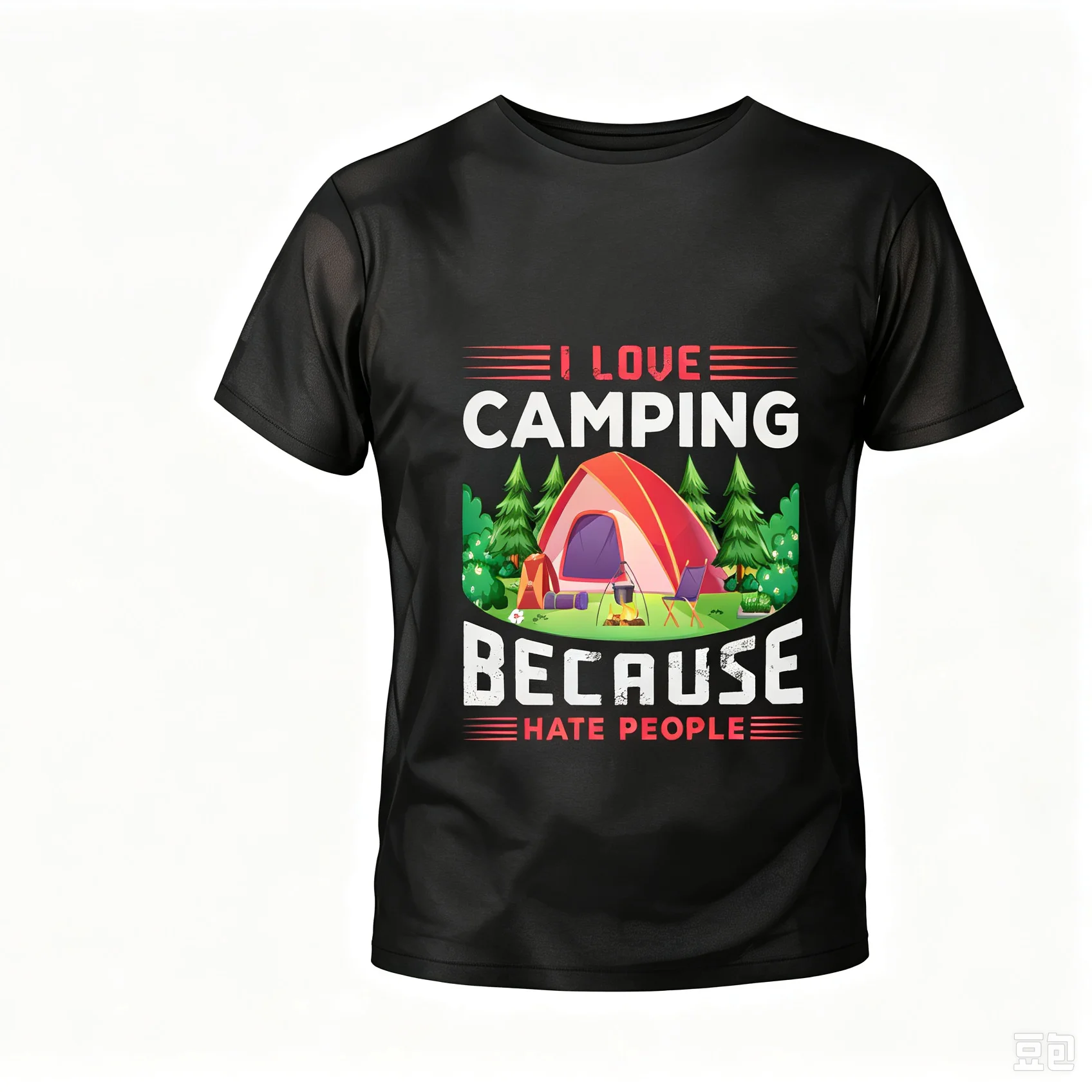 Men Short T-Shirt Funny I Love Camping Because I Hate People Quote Graphic Tee Soft Black Top for Outdoor Casual Wear